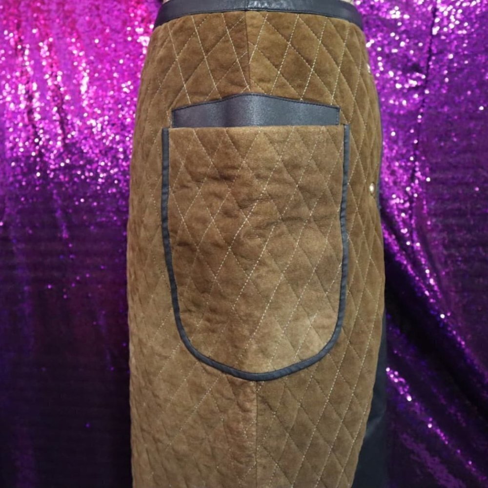RUNWAY FW2012 Sz 4 Tommy Hilfiger Quilted Leather Skirt Two-Tone Leather Autumn - Picture 5 of 16
